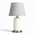 Lampa stołowa ceramiczna biała z szarym abażurem 25 x 25 x 40cm