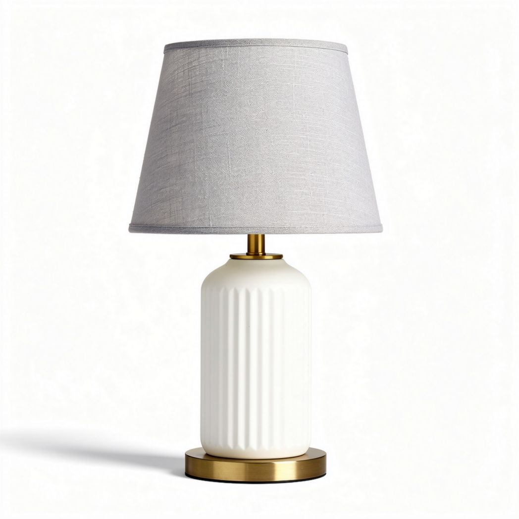 Lampa stołowa ceramiczna biała z szarym abażurem 25 x 25 x 40cm