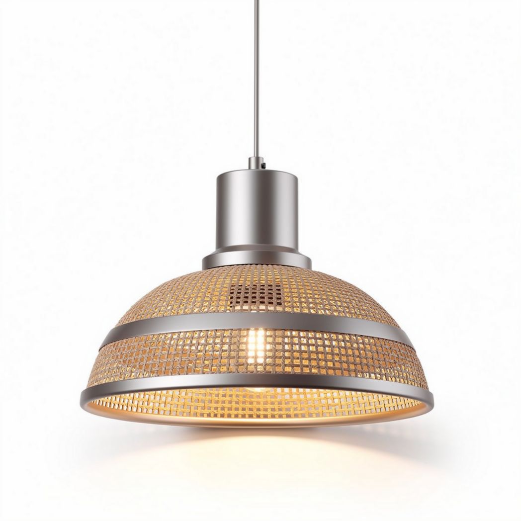 Lampa wisząca z metalowym kloszem i plecionką w kolorze złotym 30 x 30 x 20cm