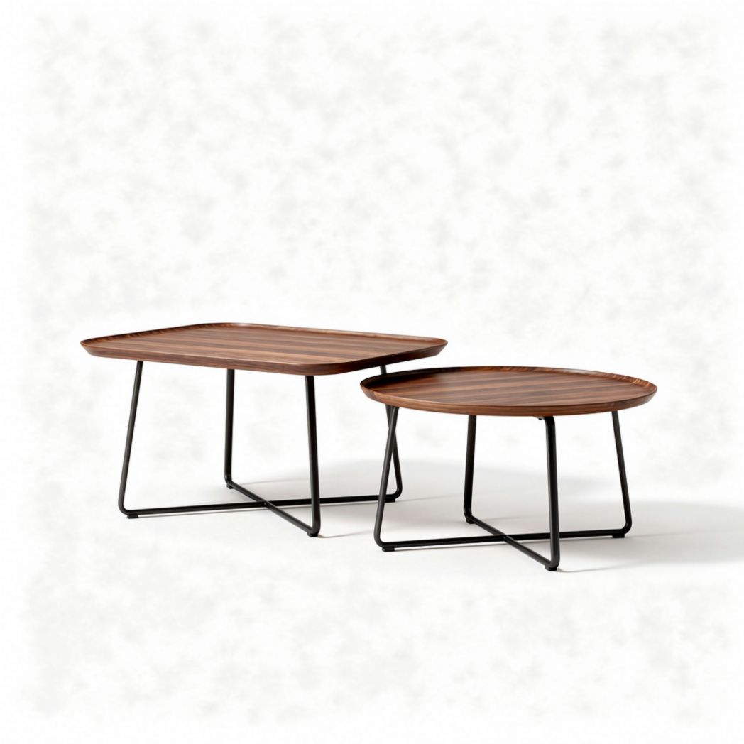 Stolik kawowy z drewna oraz metalowych nóg 60 x 60 x 45cm brązowy